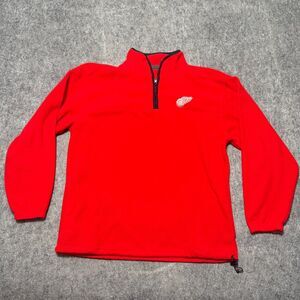 Vintage Pro Edge Fleece Jacket 1/4 Zip Pullover Size XL Red Detroit Red Wings